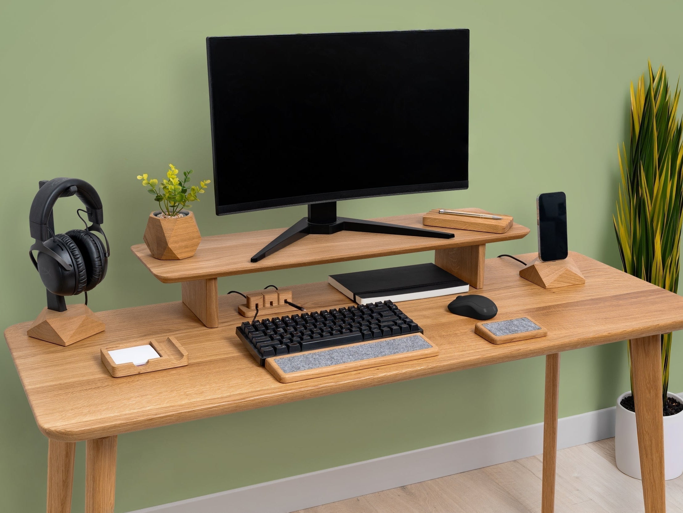 Practical Guide to Creating a Productive Home Office with a stylish wooden desk setup and modern accessories.