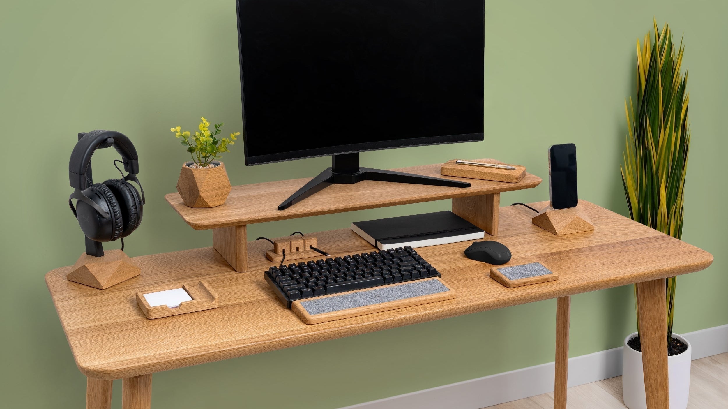 Practical Guide to Creating a Productive Home Office with a stylish wooden desk setup and modern accessories.