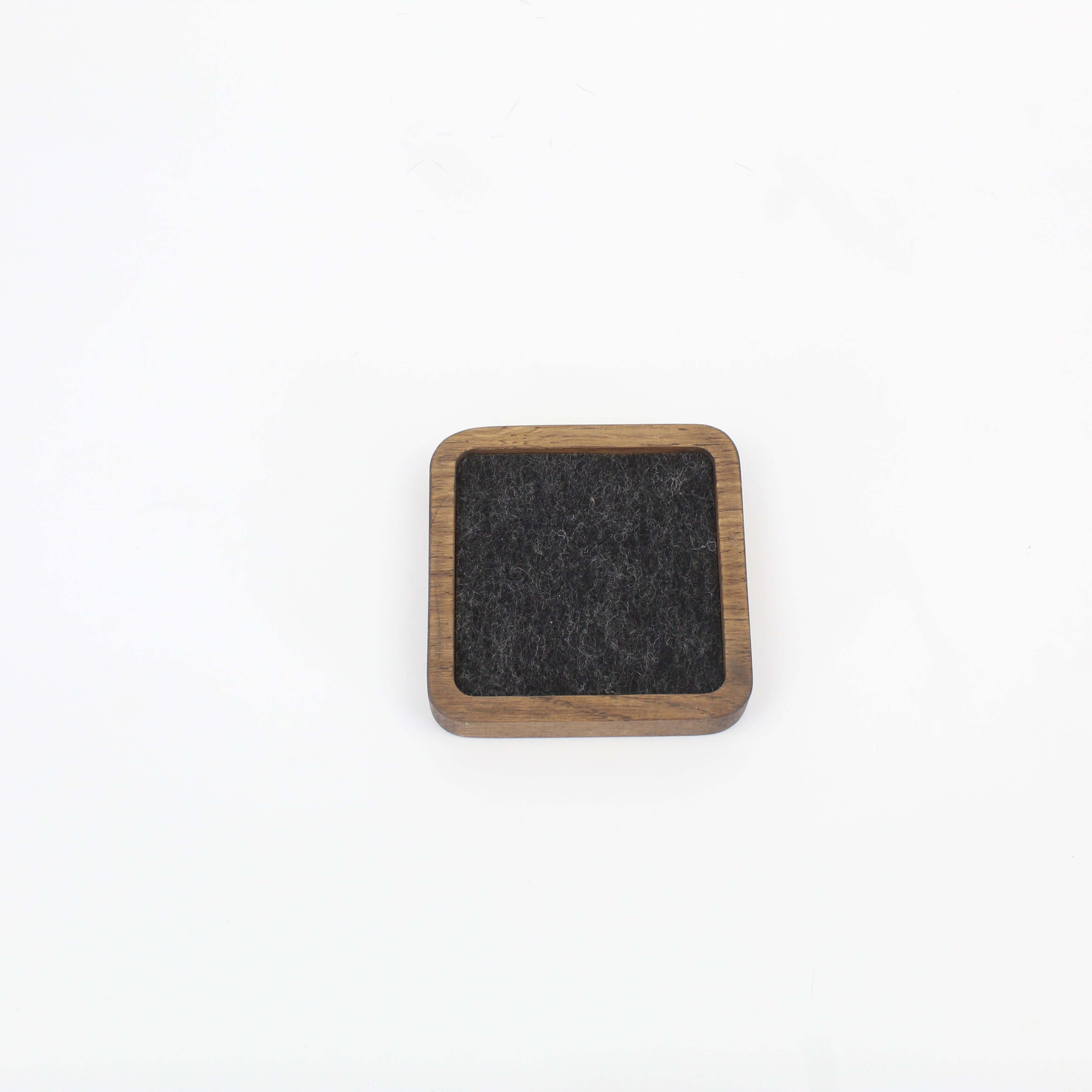 Small brown oak desk tray with a soft felt bottom for organizing accessories and essentials.