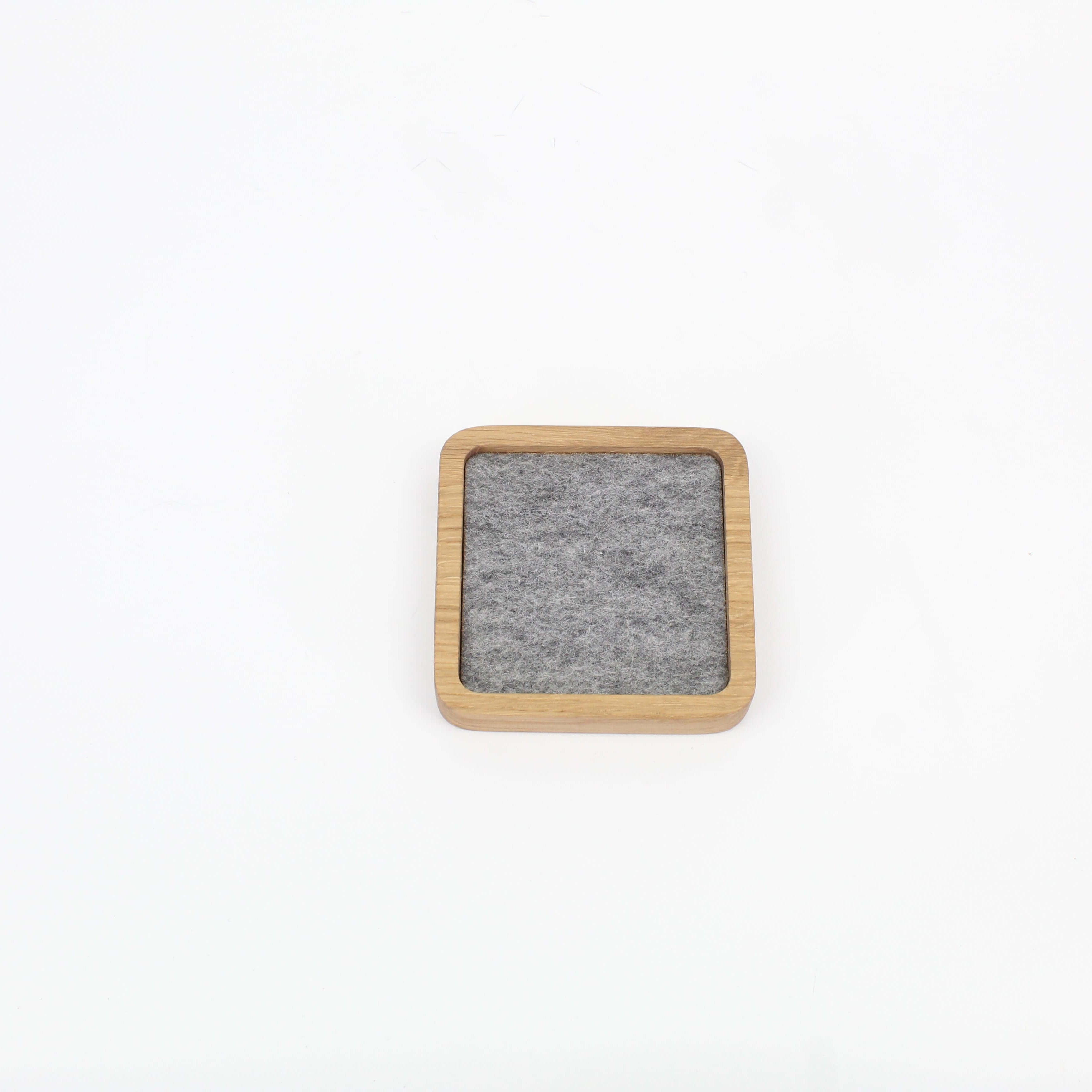 Small oak desk tray with felt lining for organizing accessories, ideal as an EDC and valet tray.