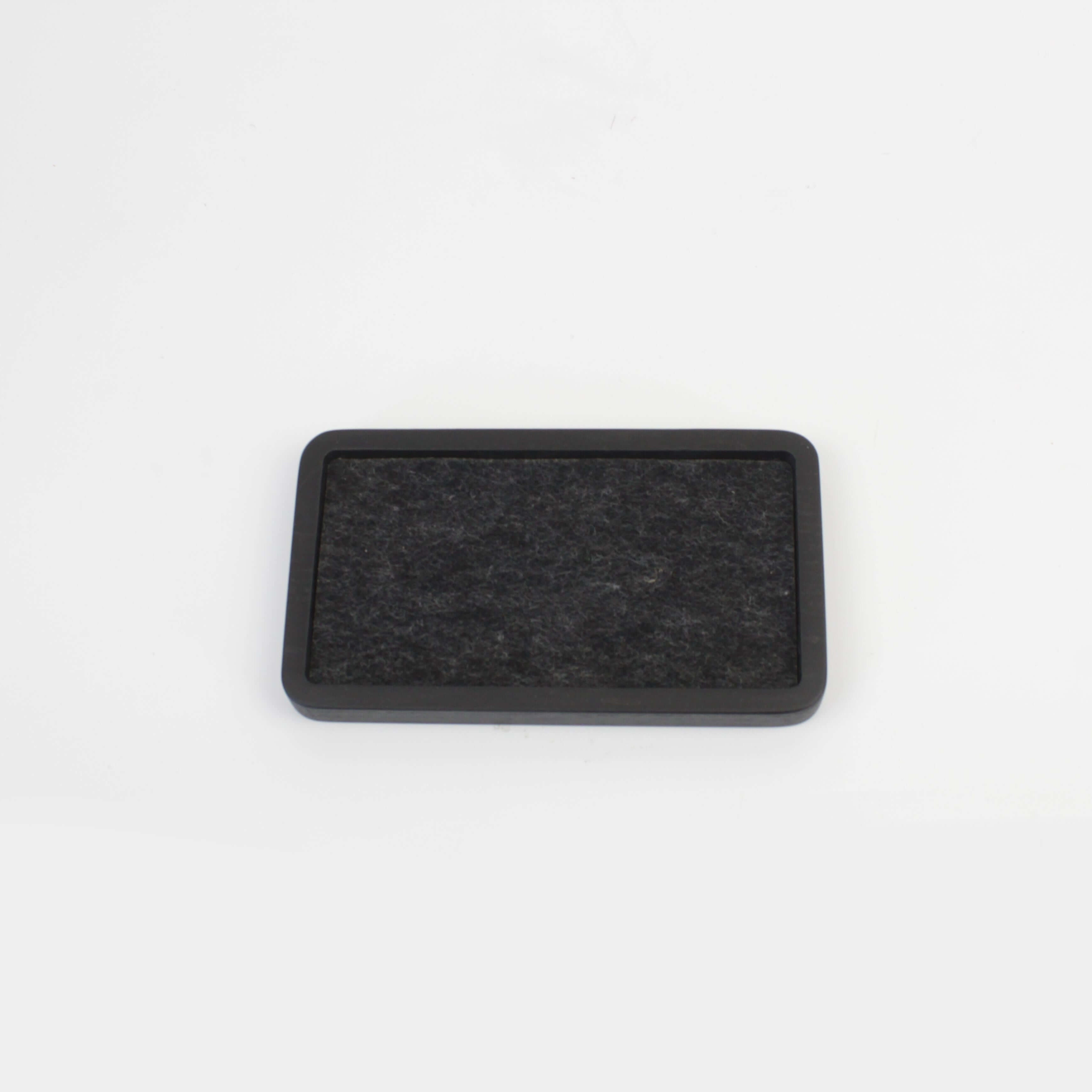 Catch All Tray in Black Oak with felt base for organizing small items like phone and wallet.