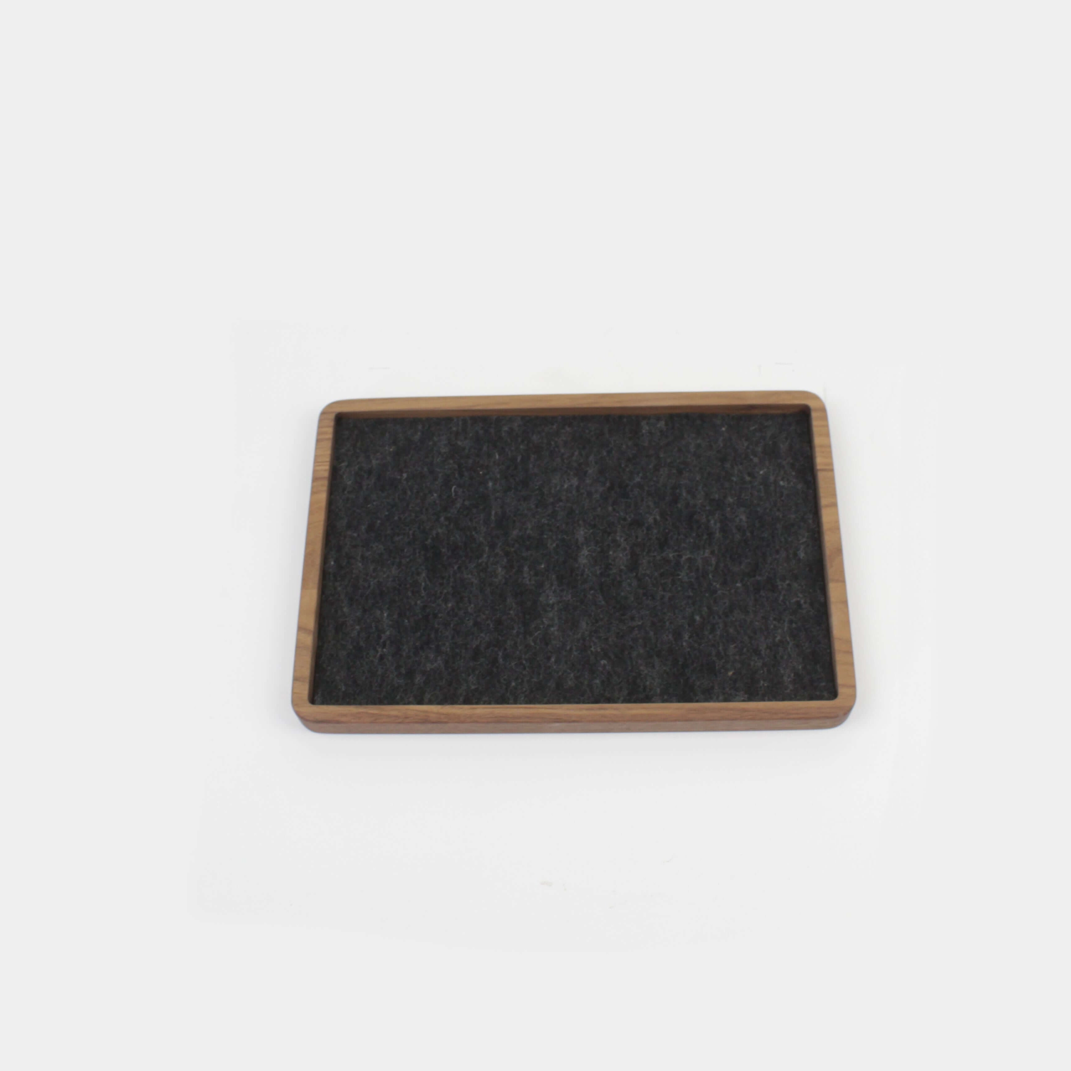 Catch All tray in walnut with a black felt surface, ideal as a desk, EDC, or valet tray for organization.