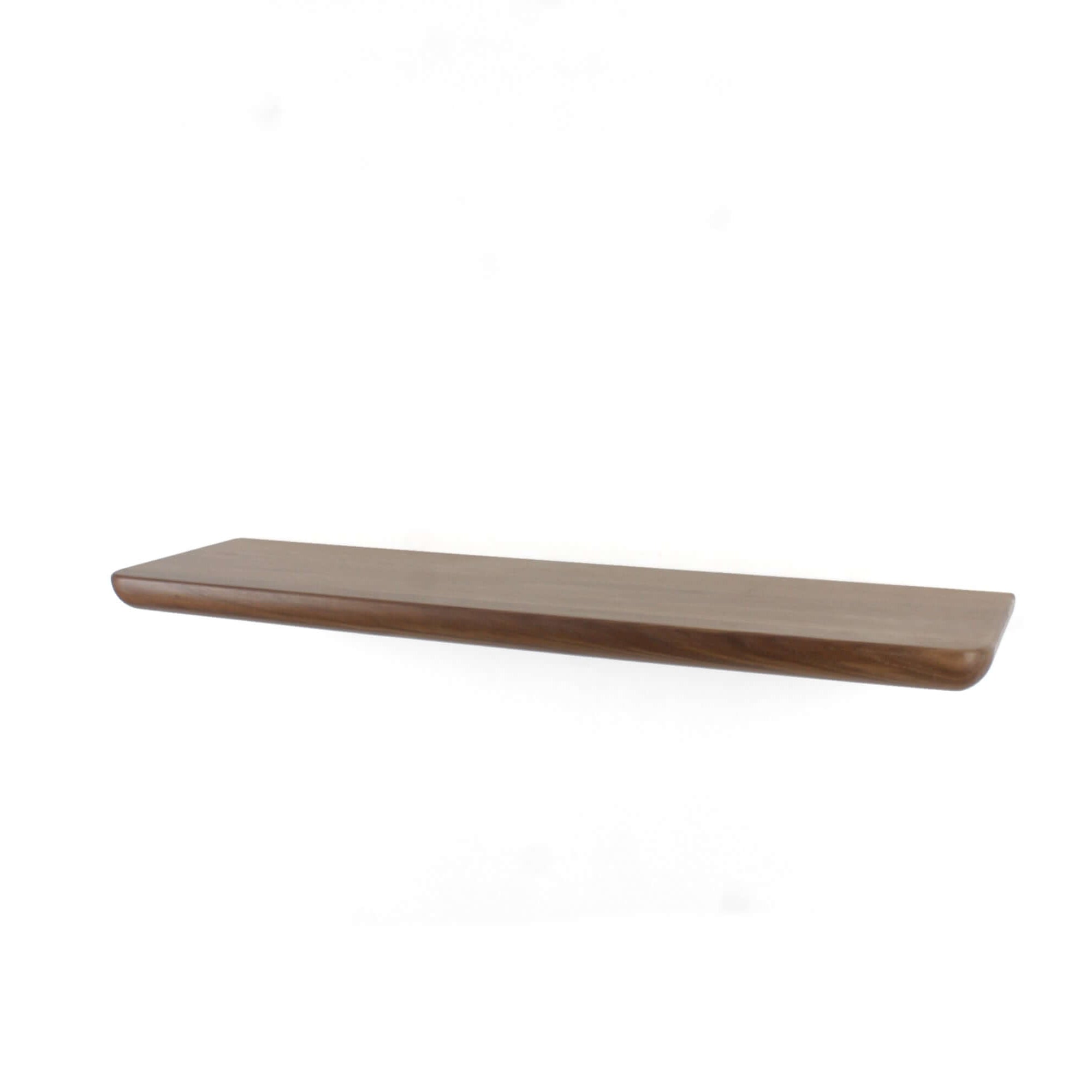 Handcrafted walnut wall shelf, perfect for displaying decor or essentials, showcasing a modern floating shelf design.
