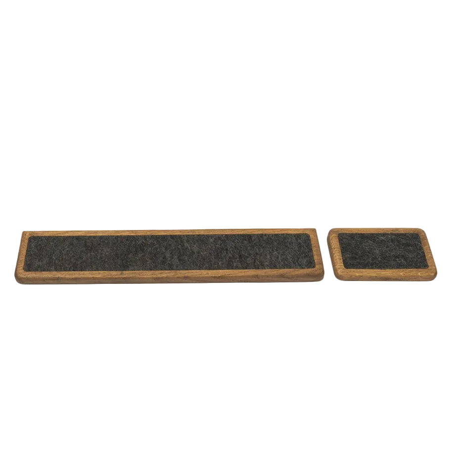 Keyboard Wrist Rest set made of brown oak, featuring a large wrist support and a smaller mouse pad.