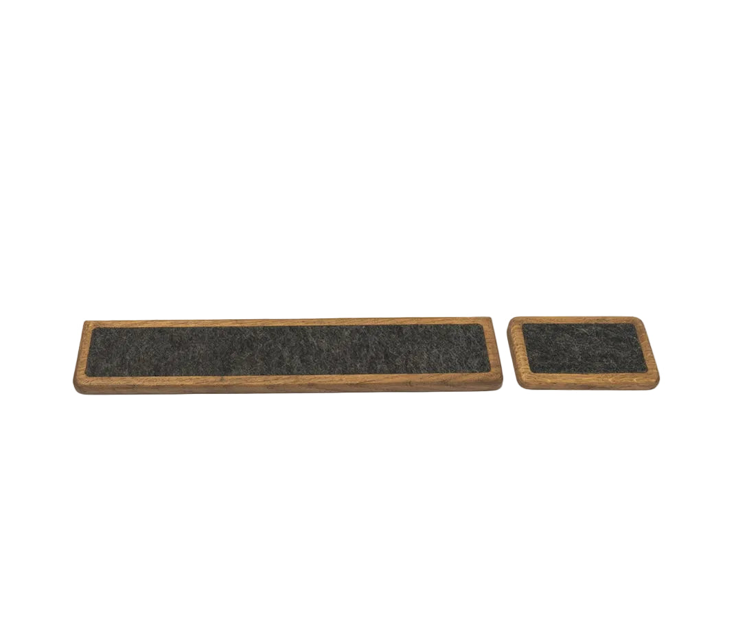 Keyboard Wrist Rest set made of brown oak, featuring a large wrist support and a smaller mouse pad.
