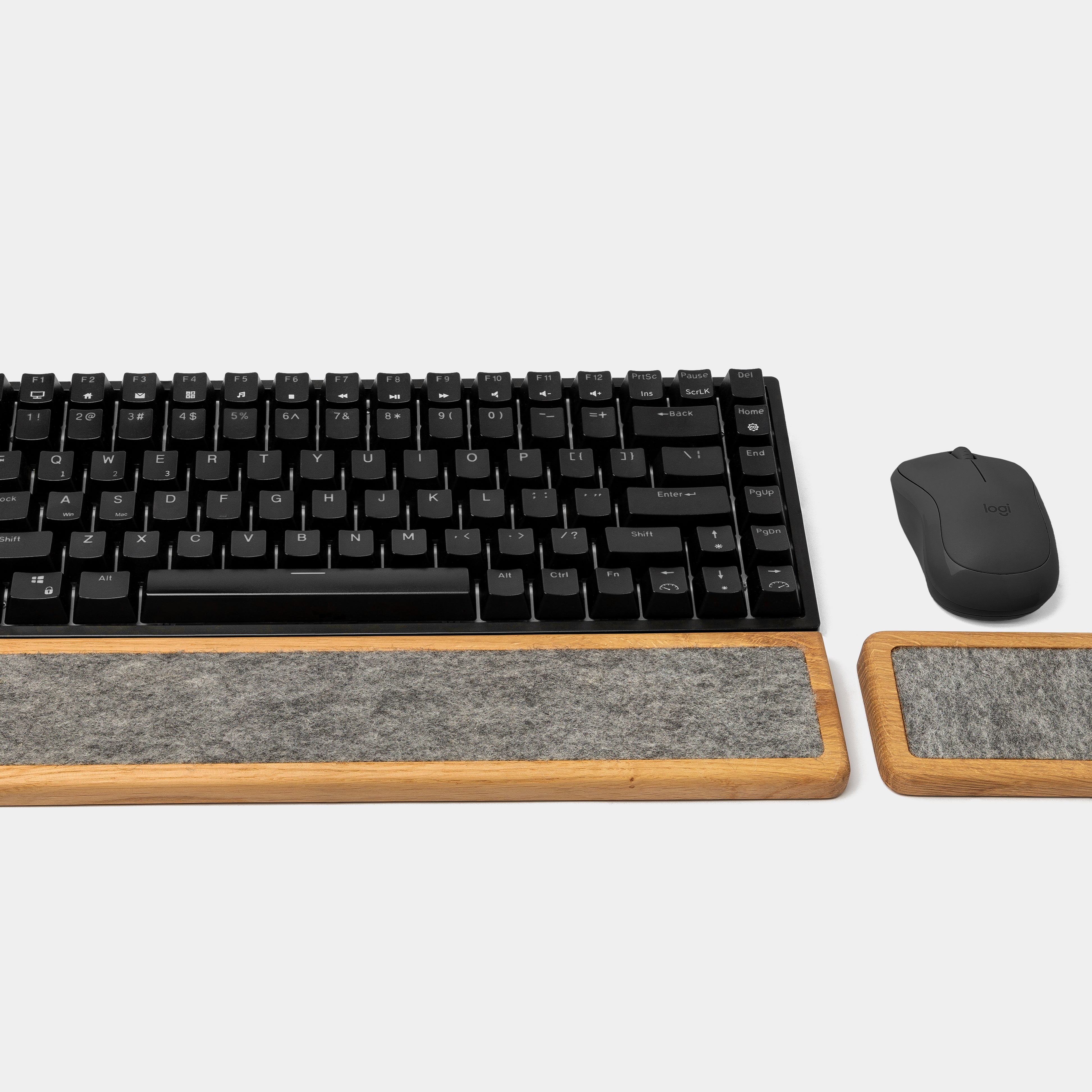 Keyboard Wrist Rest set featuring oak design with matching mouse support for ergonomic comfort in workspace.