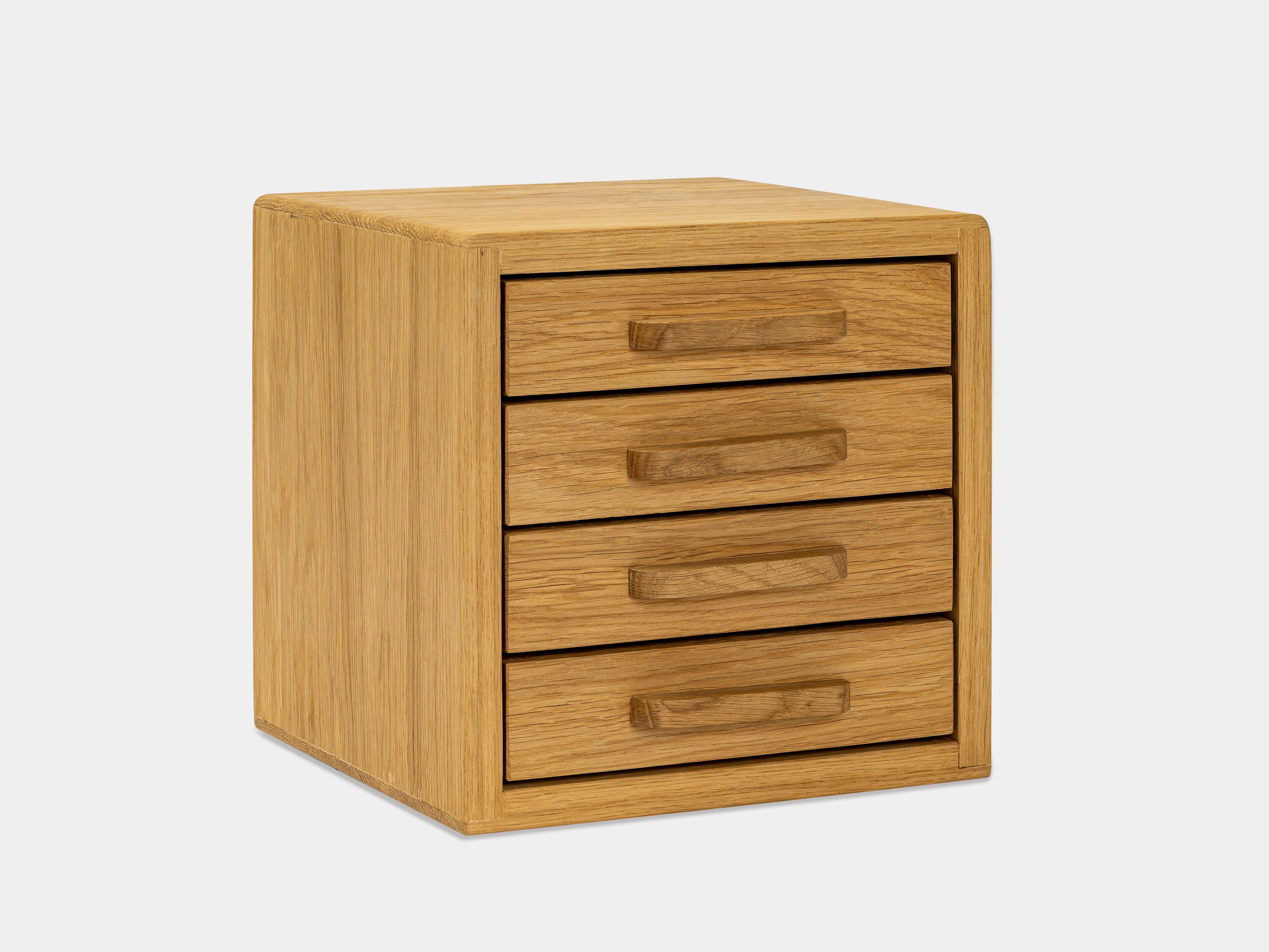 Drawer Storage Organizer - Oak with four drawers for organizing small accessories in a stylish wooden design.