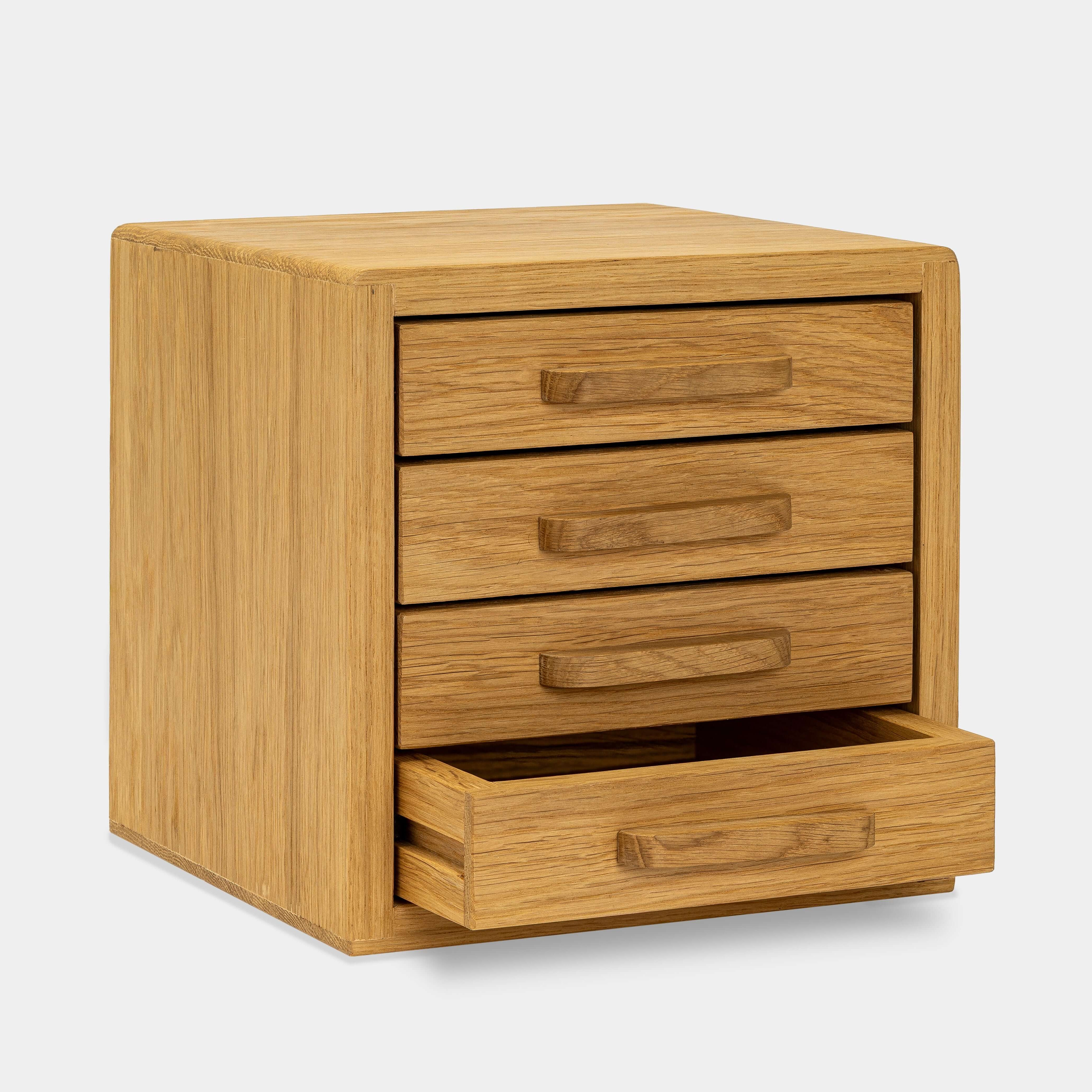 Drawer Storage Organizer - Oak with four drawers for keeping desk accessories organized and tidy.