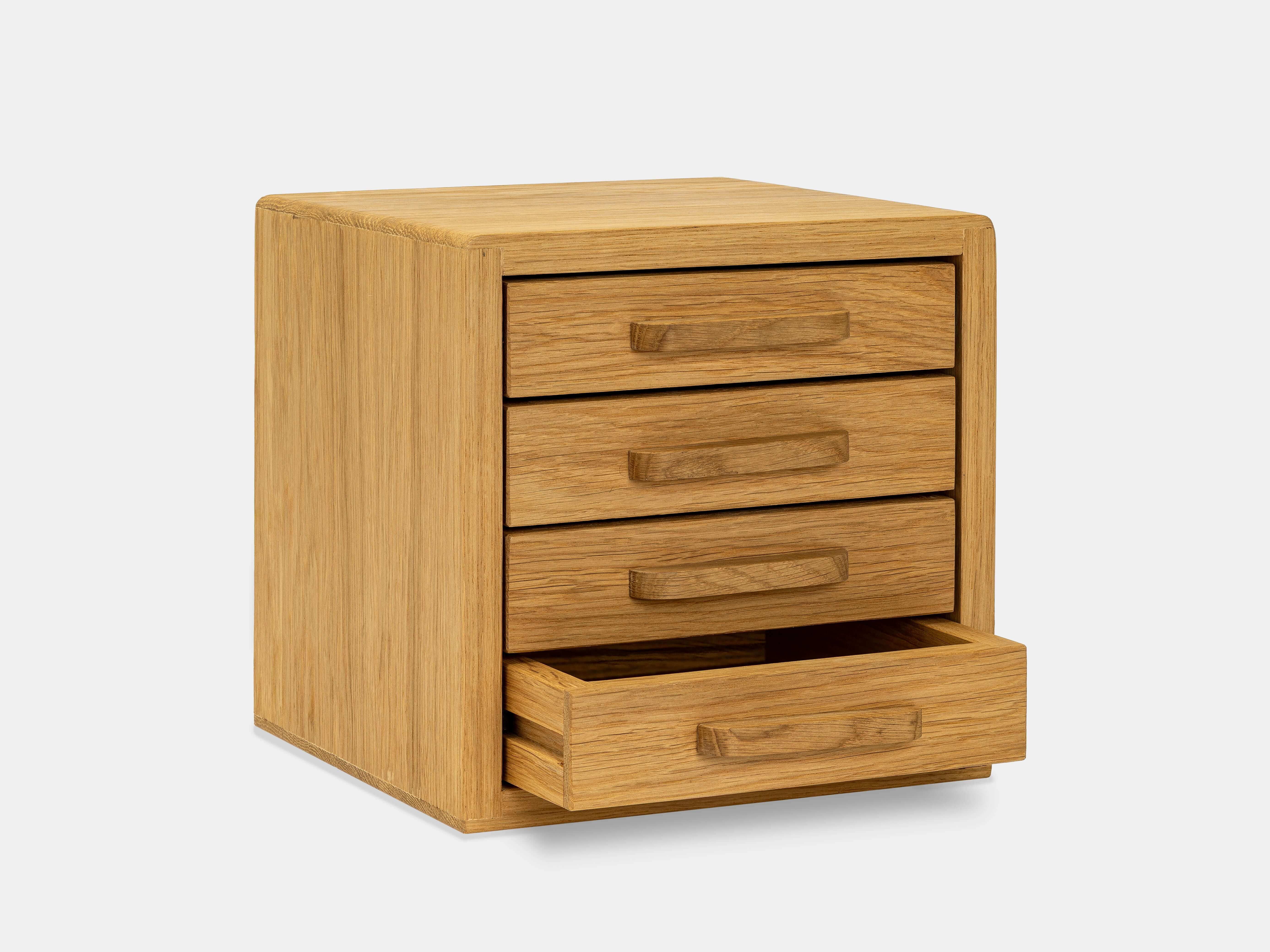 Drawer Storage Organizer - Oak with four drawers for keeping desk accessories organized and tidy.