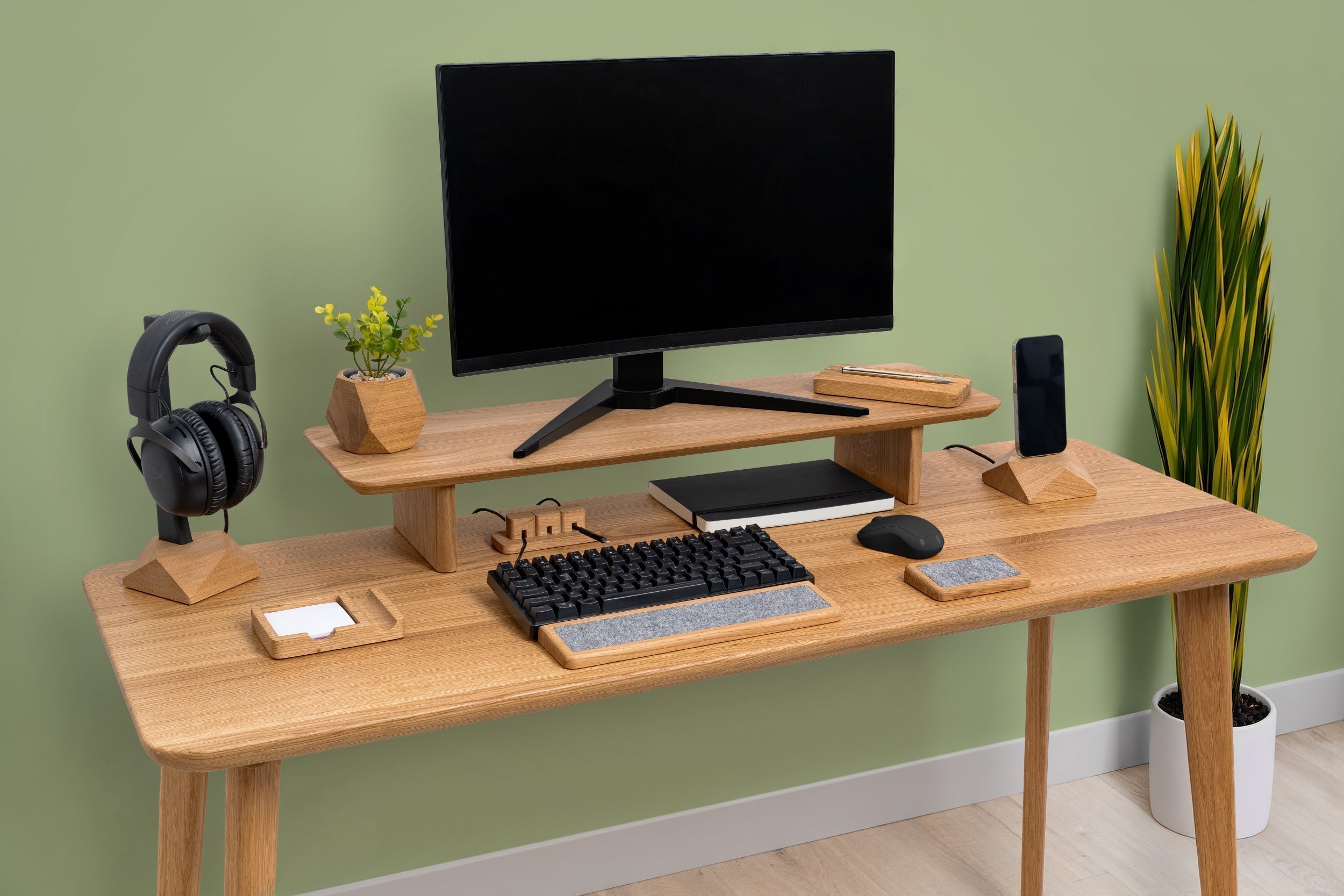 Practical Guide to Creating a Productive Home Office with a stylish wooden desk setup and modern accessories.