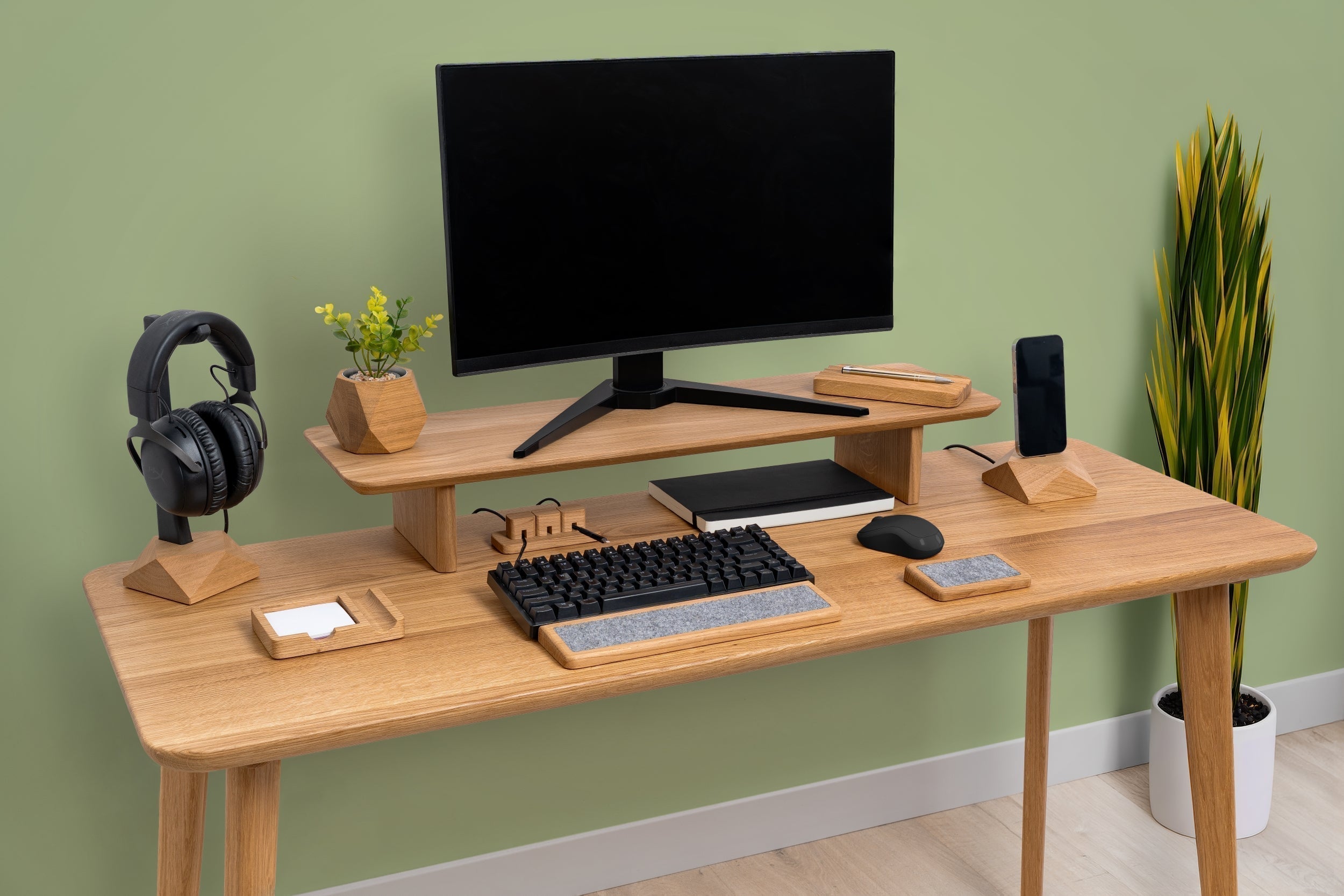 Practical Guide to Creating a Productive Home Office with a stylish wooden desk setup and modern accessories.