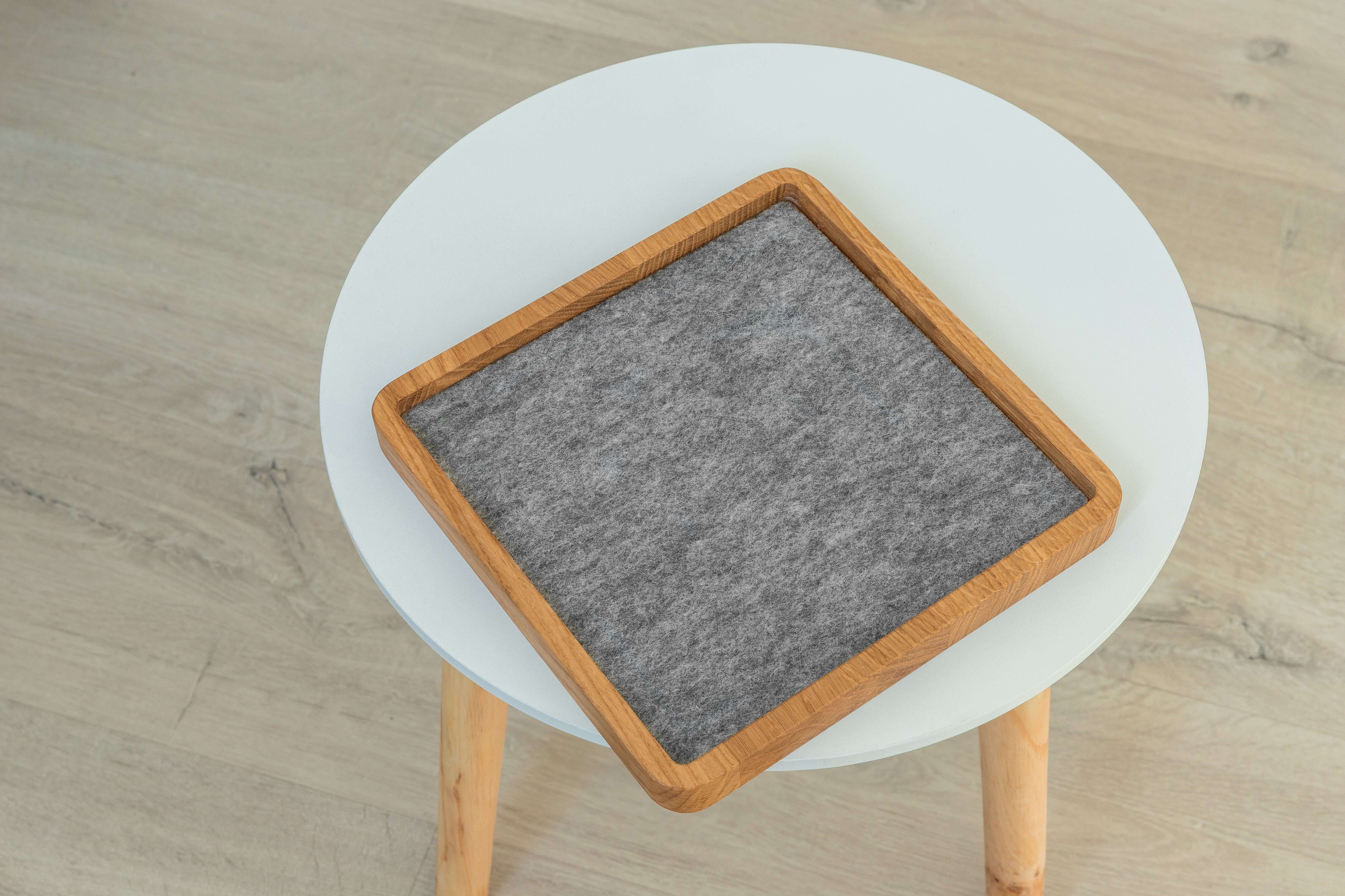 Catch All Tray - Walnut - Square on a round white table, perfect for organizing essentials.