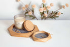 Geometric Wooden Tray made of oak with felt lining, showcasing a candle and organized jewelry.