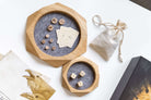 Geometric Wooden Tray made from oak with felt lining, showcasing cards, dice, and tokens, ideal for organizing and gaming.