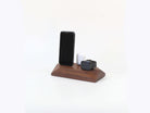 Walnut Triple Docking Station for smartphones and Apple Watch, perfect 3-1 charging station and stylish phone accessory.