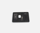 Catch All Tray in Black Oak displaying an organized setup with phone, scissors, and pens for efficient everyday use.