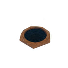 Geometric wooden tray made from brown oak with soft felt lining, ideal for organizing items or as a dice tray.