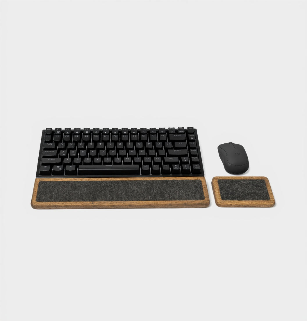 Keyboard Wrist Rest (Set) - Brown Oak with keyboard and mouse for ergonomic comfort