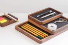 Catch All Tray for organizing desk essentials like pens, scissors, and tape in a stylish black oak finish.